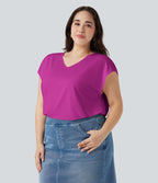 T-shirt décontracté grande taille col V manches courtes
