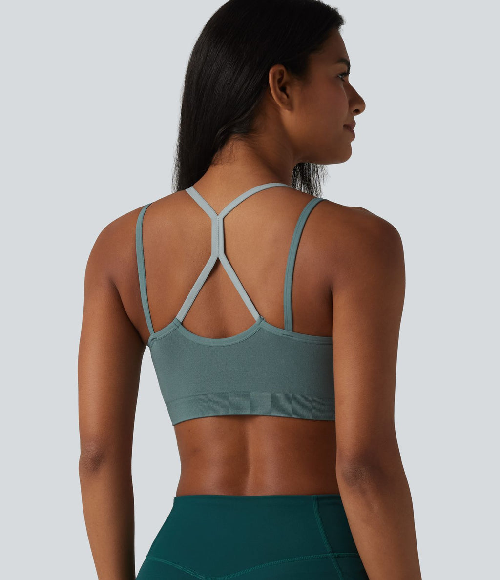 OneForm Seamless Flow Brassière de sport yoga sans couture 2 en 1 color block maintien léger avec soutien-gorge intégré
