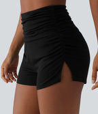Short décontracté taille haute froncé avec sous-vêtement intégré 6,5 cm