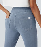 Legging capri décontracté Halara Flex™ croisé taille haute en maille denim extensible avec poches