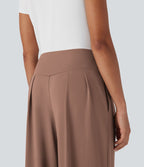 Pantalon large fluide taille haute avec poches latérales