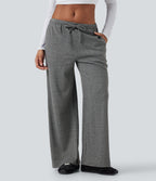 Pantalon baggy côtelé taille basse avec cordon de serrage et poches