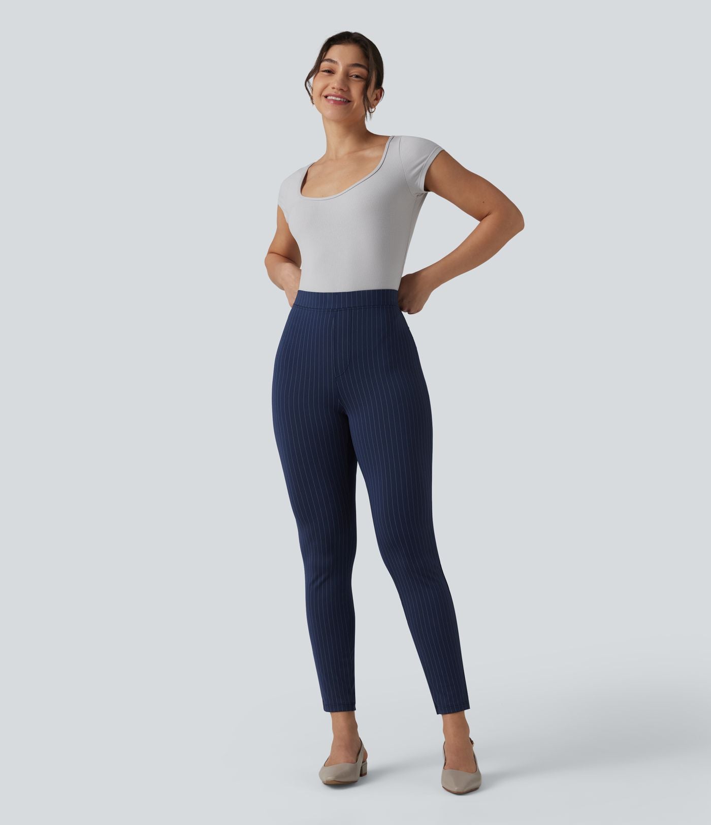 Pantalon bureau taille haute coupe skinny avec poches