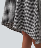 Robe midi resort fluide à carreaux vichy dos nu dos nageur coupe asymétrique avec soutien-gorge intégré et poches