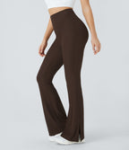 Pantalon Yoga Longs Taille Haute Évasés Fente en Tricot Côtelé