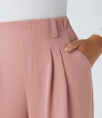 Halara Flex™ Pantalon Tailleur en tissu gaufré à taille haute, jambes larges, plis et poches latérales