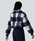 Veste sherpa col montant côtes contrastantes avec fermeture éclair et poches