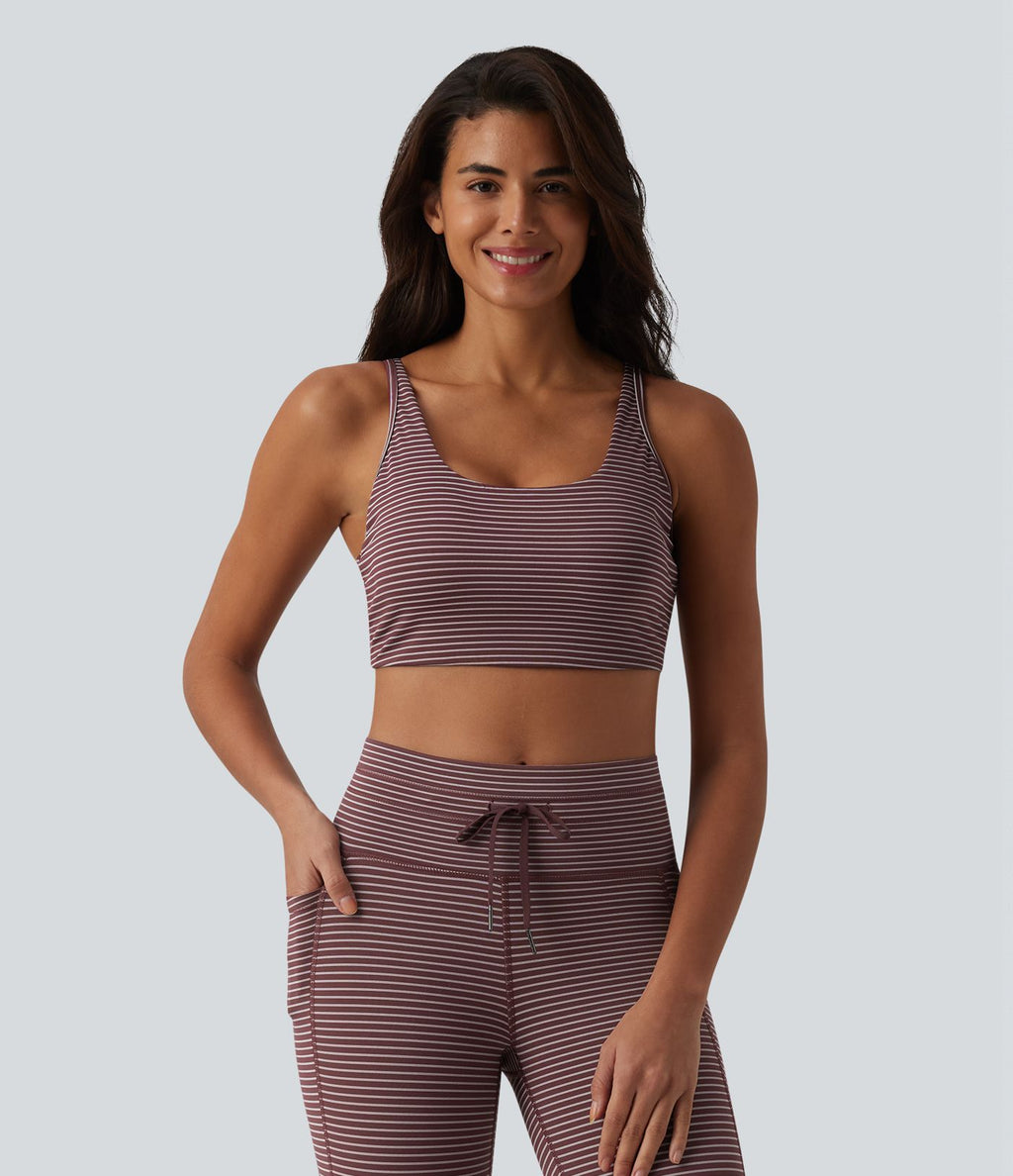 Brassière de sport yoga soutien léger col U découpes à rayures bonnets E-G
