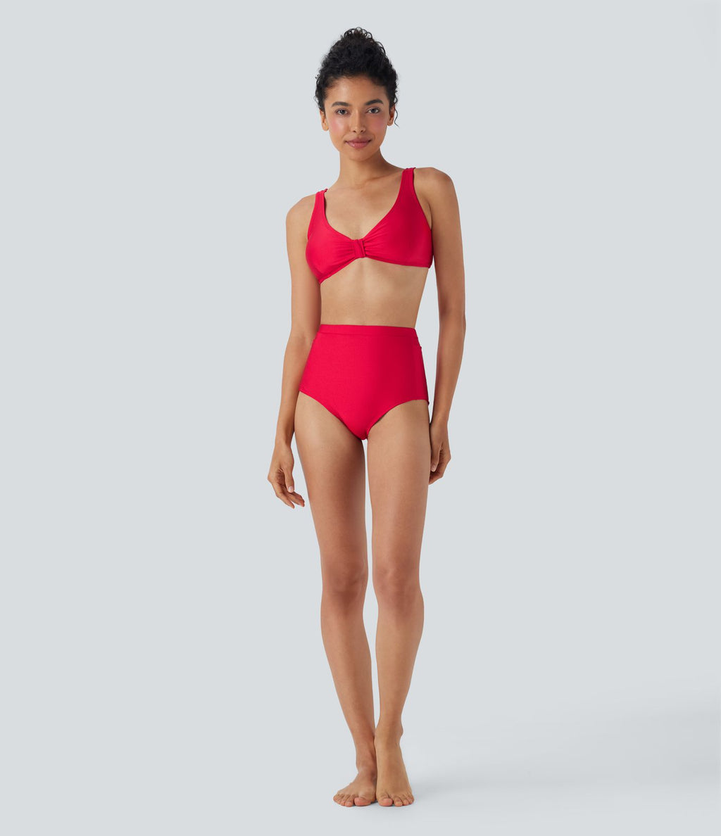 Bas de bikini brillant taille haute gainant avec poches