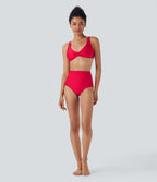 Bas de bikini brillant taille haute gainant avec poches