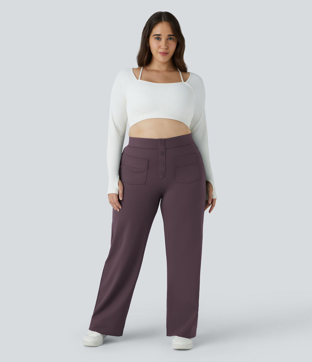 Pantalon coupe droite grande taille taille haute DayStretch avec poches
