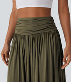 Jupe longue fluide froncée taille haute