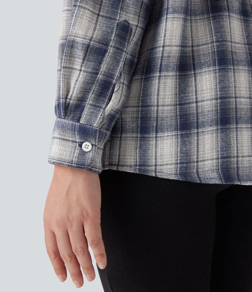 Chemise décontractée à motif écossais avec col, manches longues et boutonnage