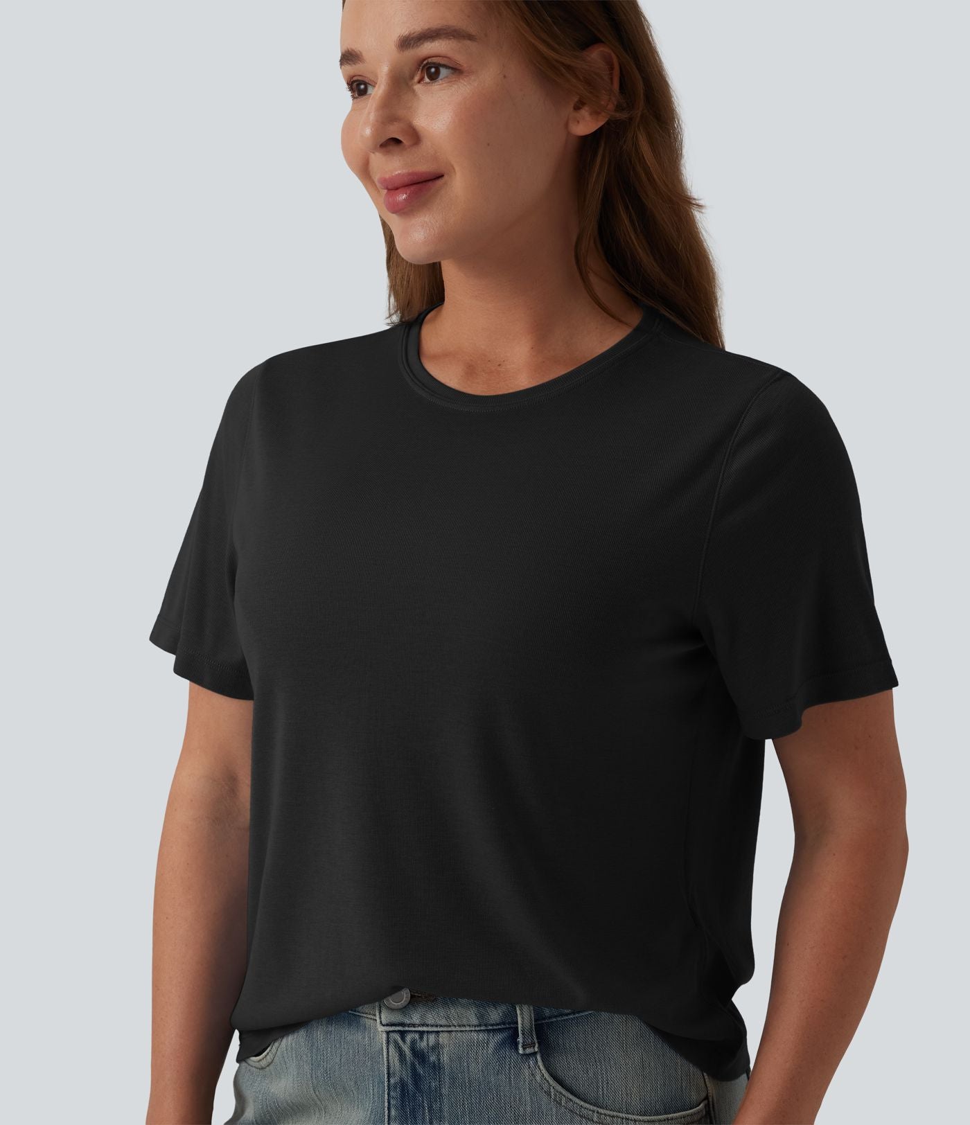 T-shirt décontracté ample à col rond et manches courtes en laine mélangée