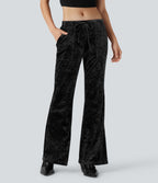 Pantalon évasé velours taille basse avec cordon de serrage et poches