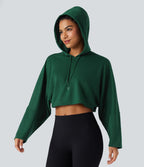Sweat-shirt court à capuche épaules tombantes coupe décontractée
