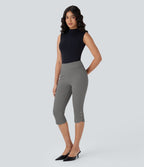Pantalon Corsaire de Costume Taille Haute avec Poches Arrière et Boutons Pression