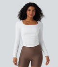 Haut de sport entraînement SoftlyZero™ Airy col carré manches longues froncé effet frais InstantCool