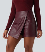 Jupe-short de décontractée courte tissu enduit taille haute