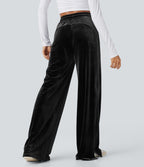 Pantalon décontracté large en velours, taille haute, avec cordon et poches
