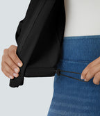 Blouson décontracté à col montant, manches retroussables, poches à rabat, cordon de serrage intérieur et fermeture éclair