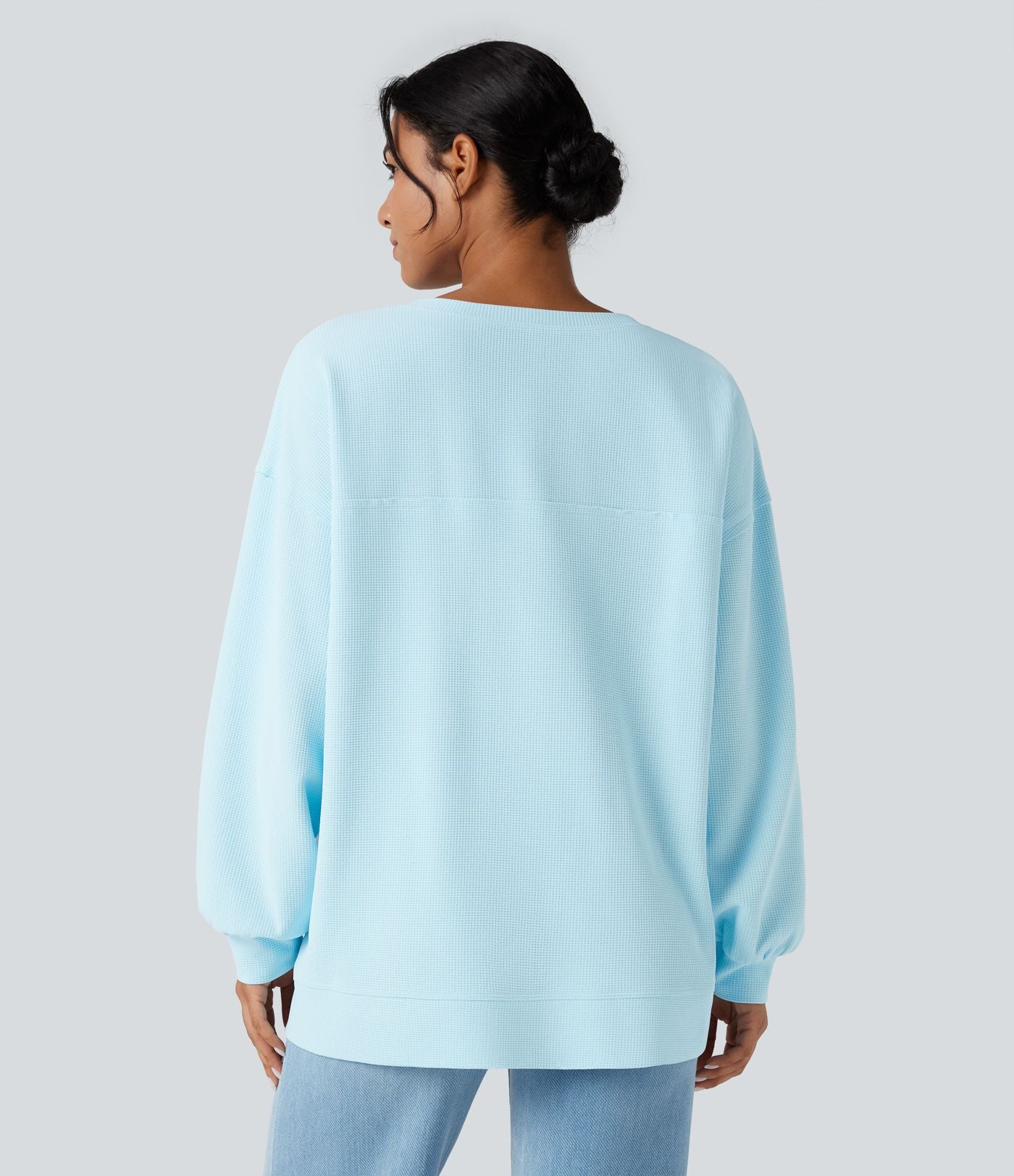 Sweat-shirt gaufré henley oversize manches longues avec poches