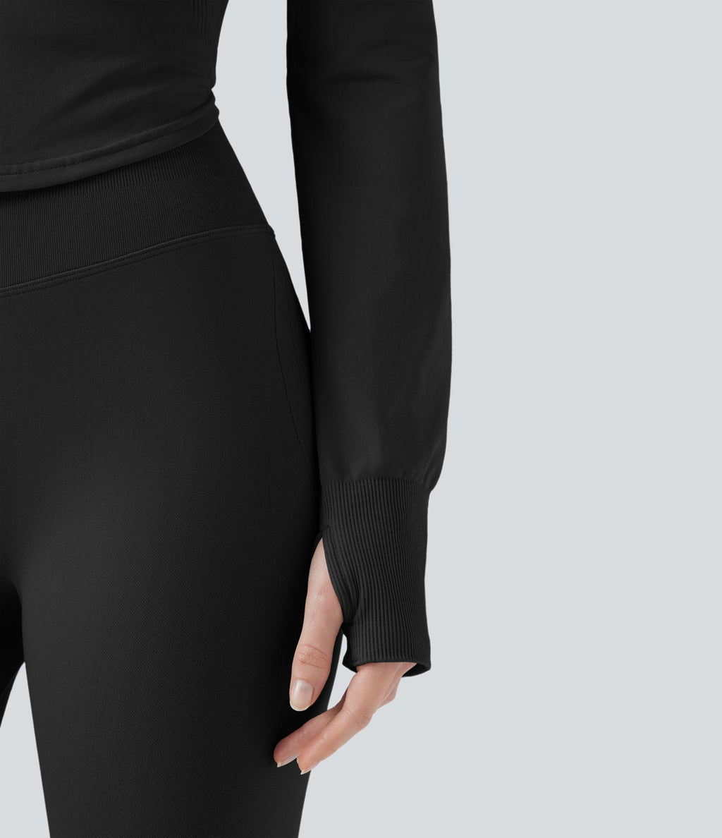 Veste yoga à capuche zippée à manches longues avec passants pouces et ourlet arrondi sans couture OneForm Seamless Flow