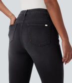 Halara Flex™ Jeans bootcut Casual Taille Haute Multiples Poches Lavés Élastiques et Tricotés Coupe