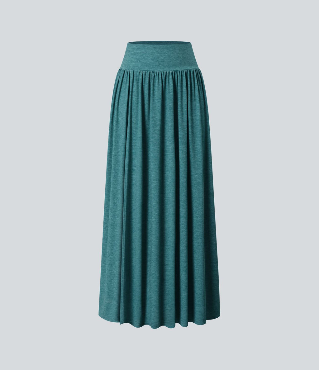 Jupe décontractée maxi fluide 2-en-1 taille haute avec fente