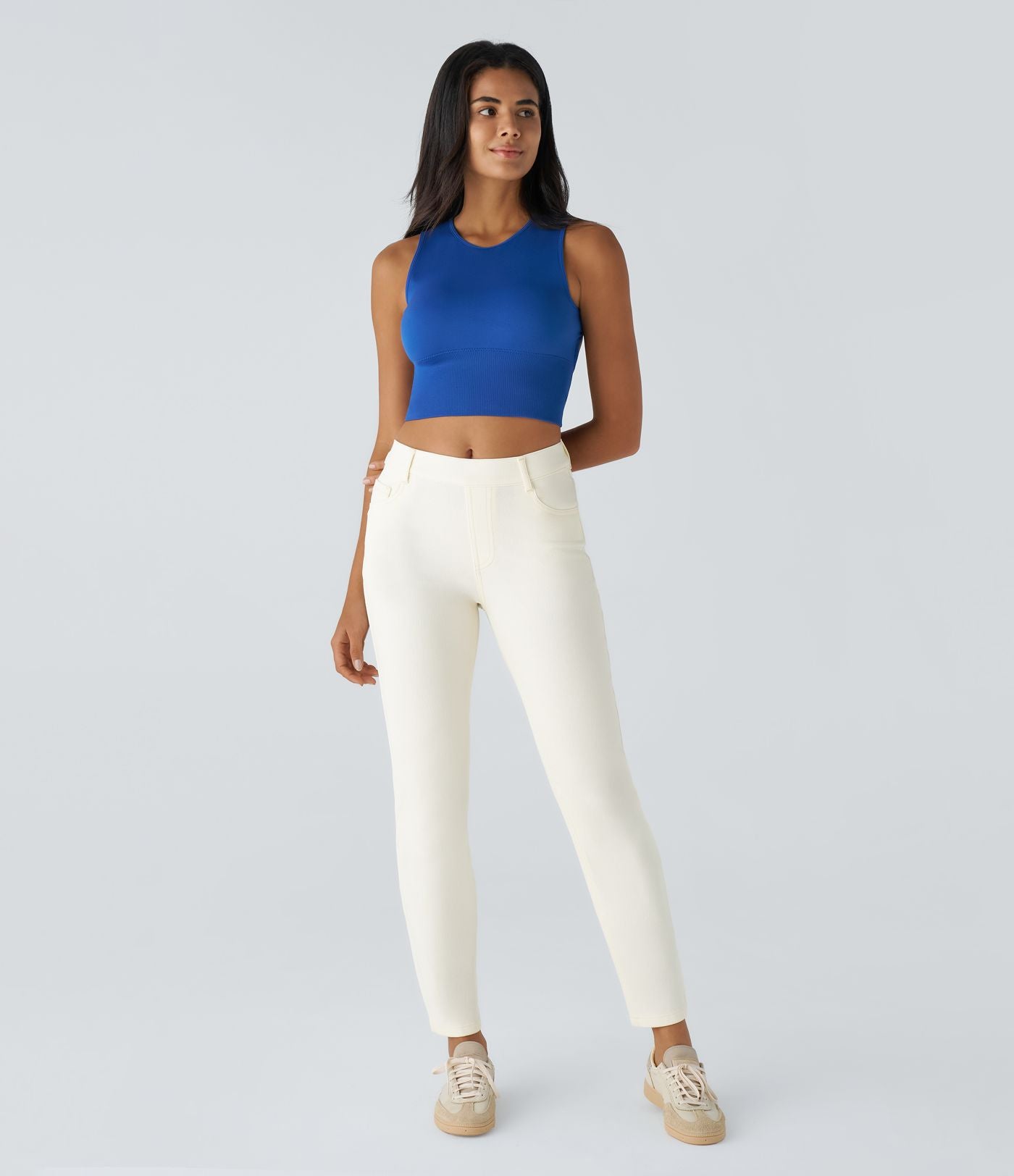 Jean droit Halara Flex™ à taille haute, poches multiples, effet délavé et tissu extensible