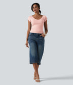 T-shirt col V manches courtes avec fronces