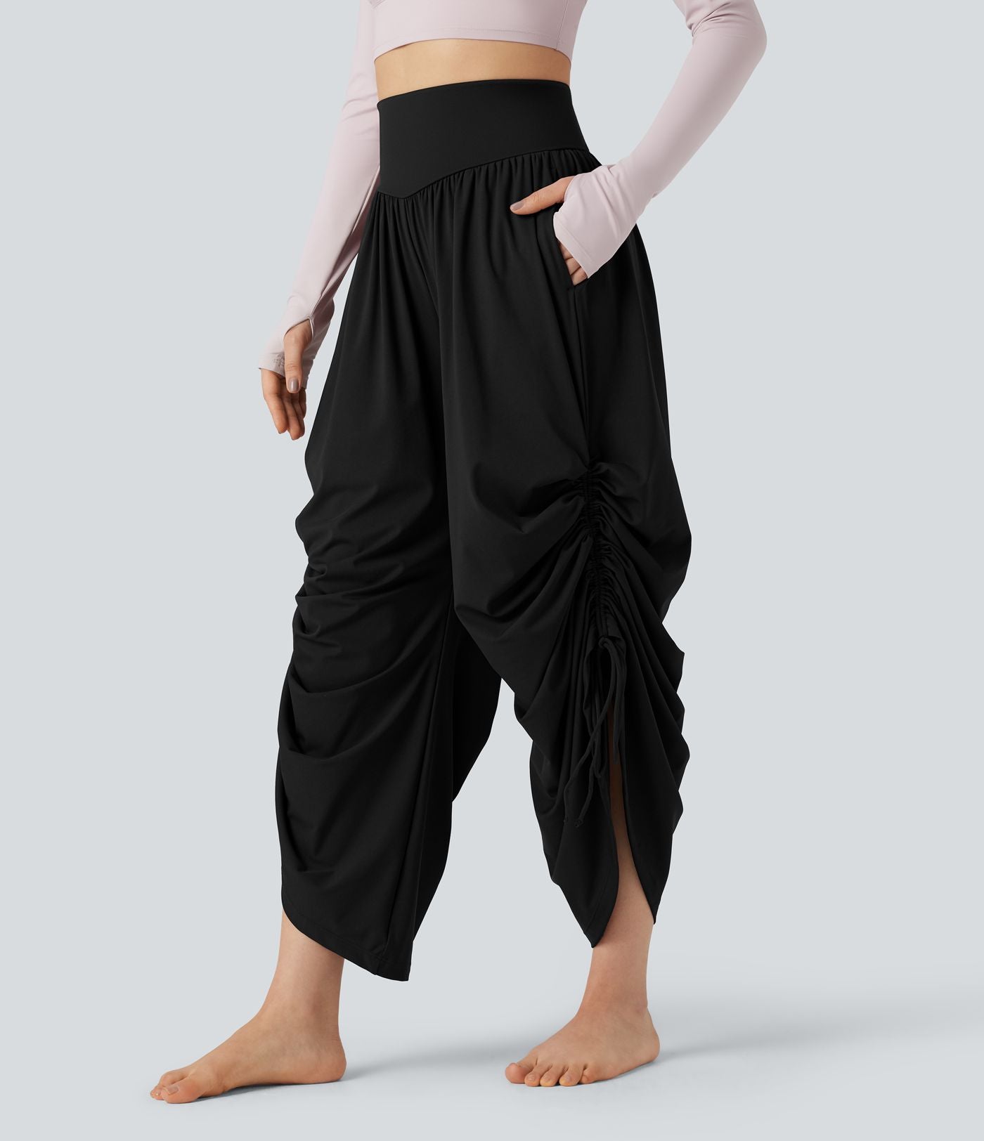 Pantalon baggy yoga SoftlyZero™ Airy froncé taille haute avec cordon de serrage et poches