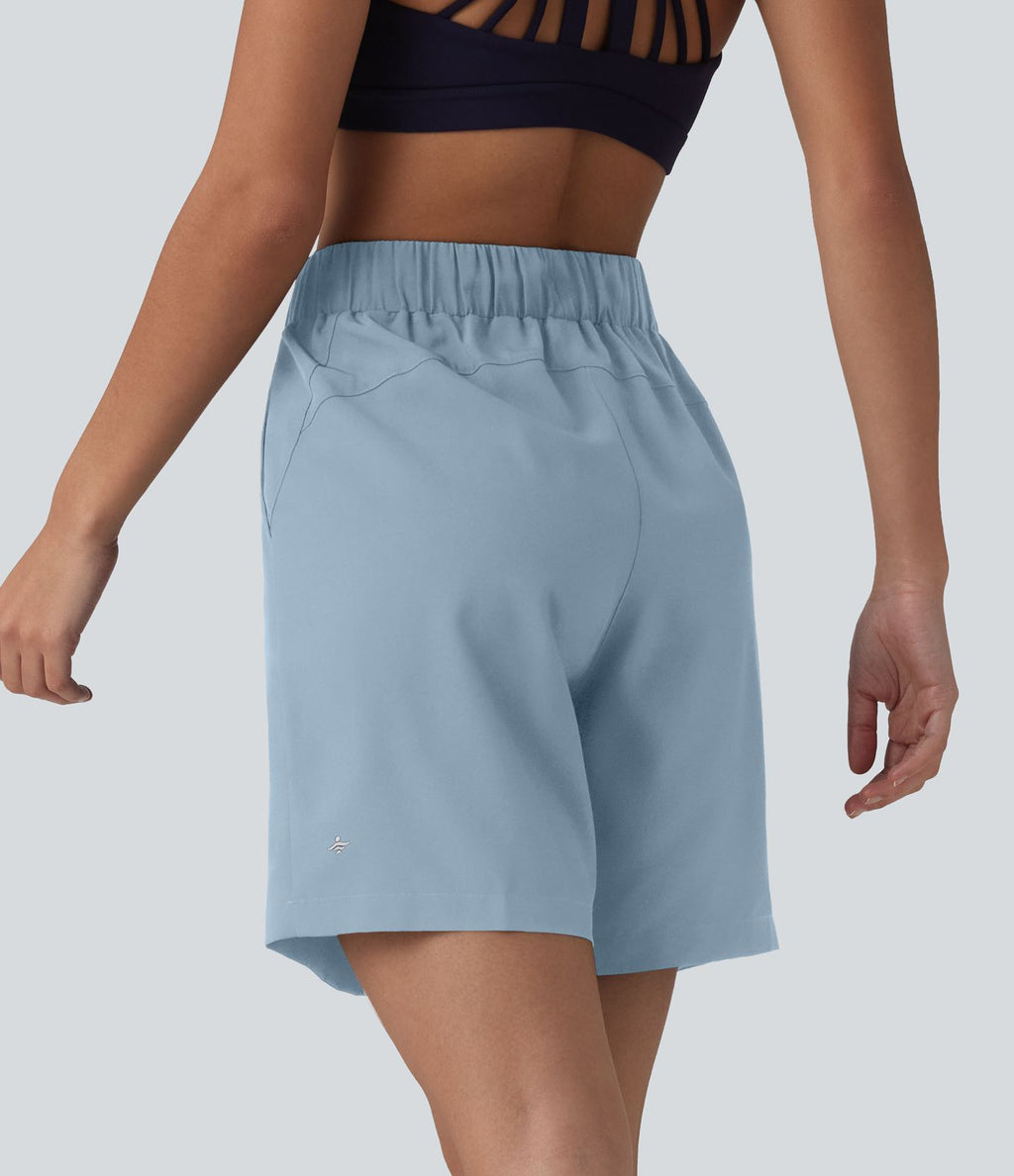 Short de yoga plissé taille haute avec ceinture élastique, cordon de serrage et poches 17,5 cm