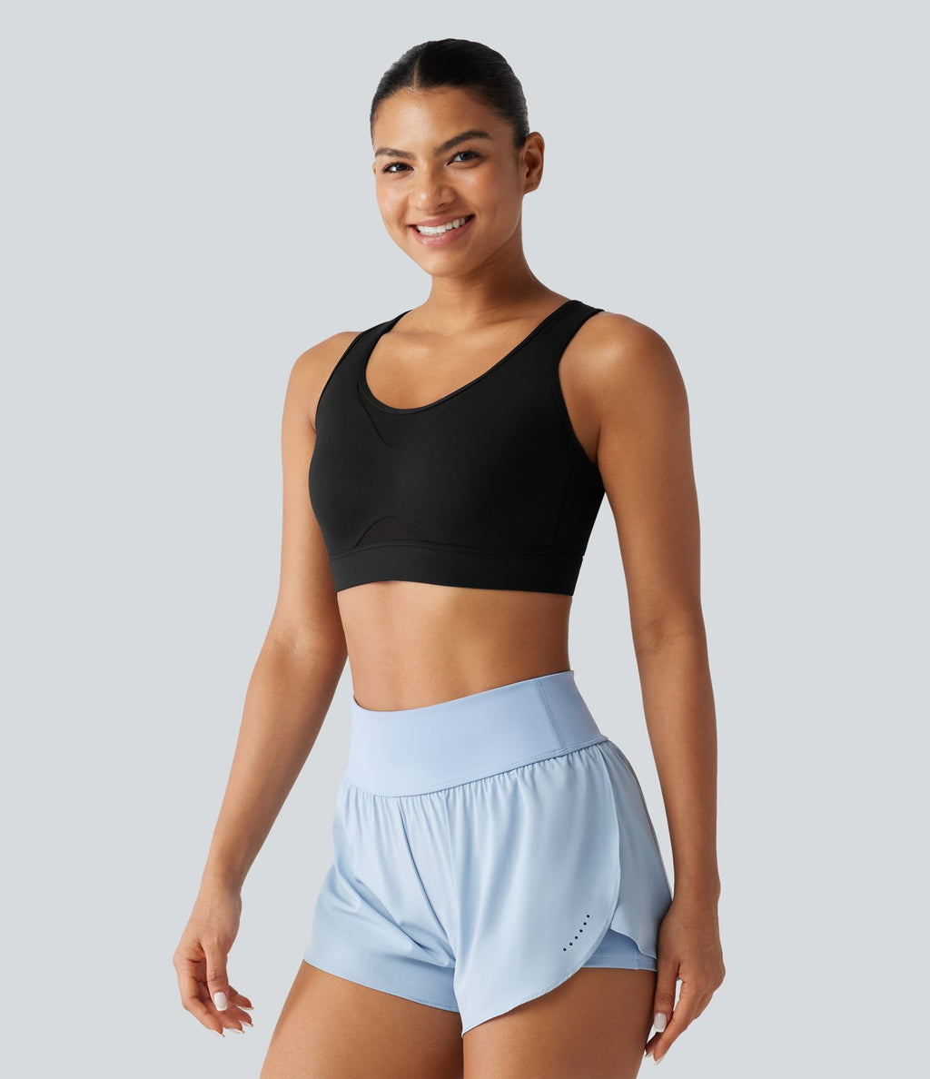 Brassière de sport d'entraînement maintien fort en mesh contrasté avec boucle ajustable et coussinets non amovibles
