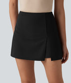 Jupe-short de travail fendue taille haute, infroissable et trapèze, avec poches