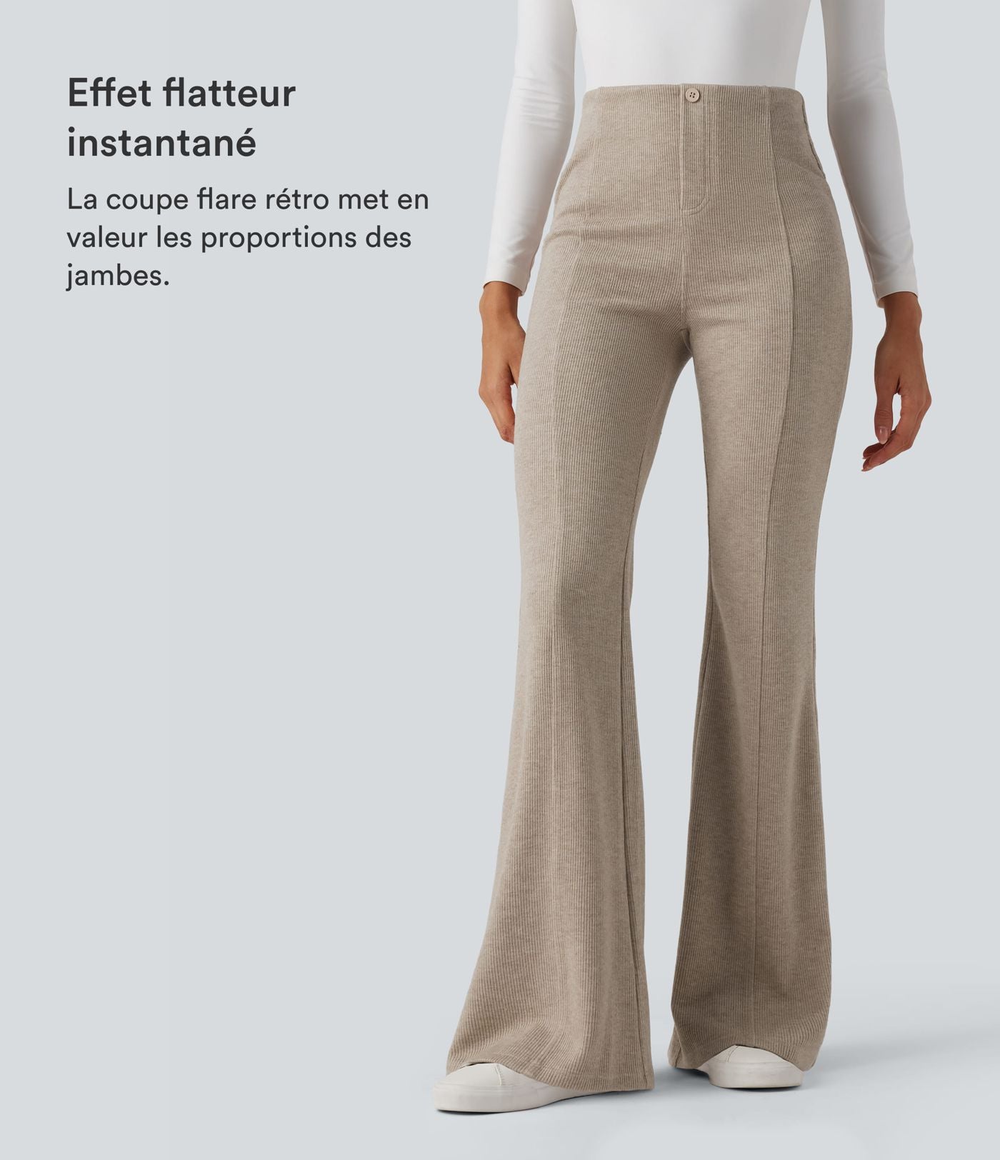 Pantalon  taille haute décontracté évasé côtelé gainant