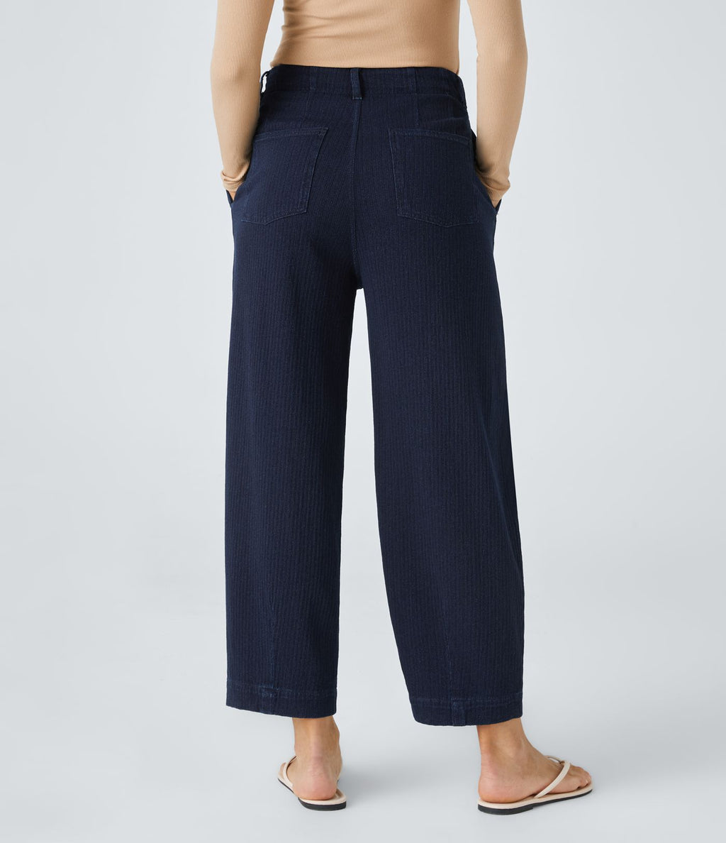 Jean carotte 7/8 casual délavé Halara Flex™ taille mi-haute avec poches