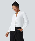 Chemise de travail en mousseline col V manches longues