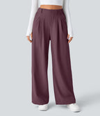 Halara Flex™ Pantalon Tailleur Large Fluide Gaufré Taille Haute Poches Latérales