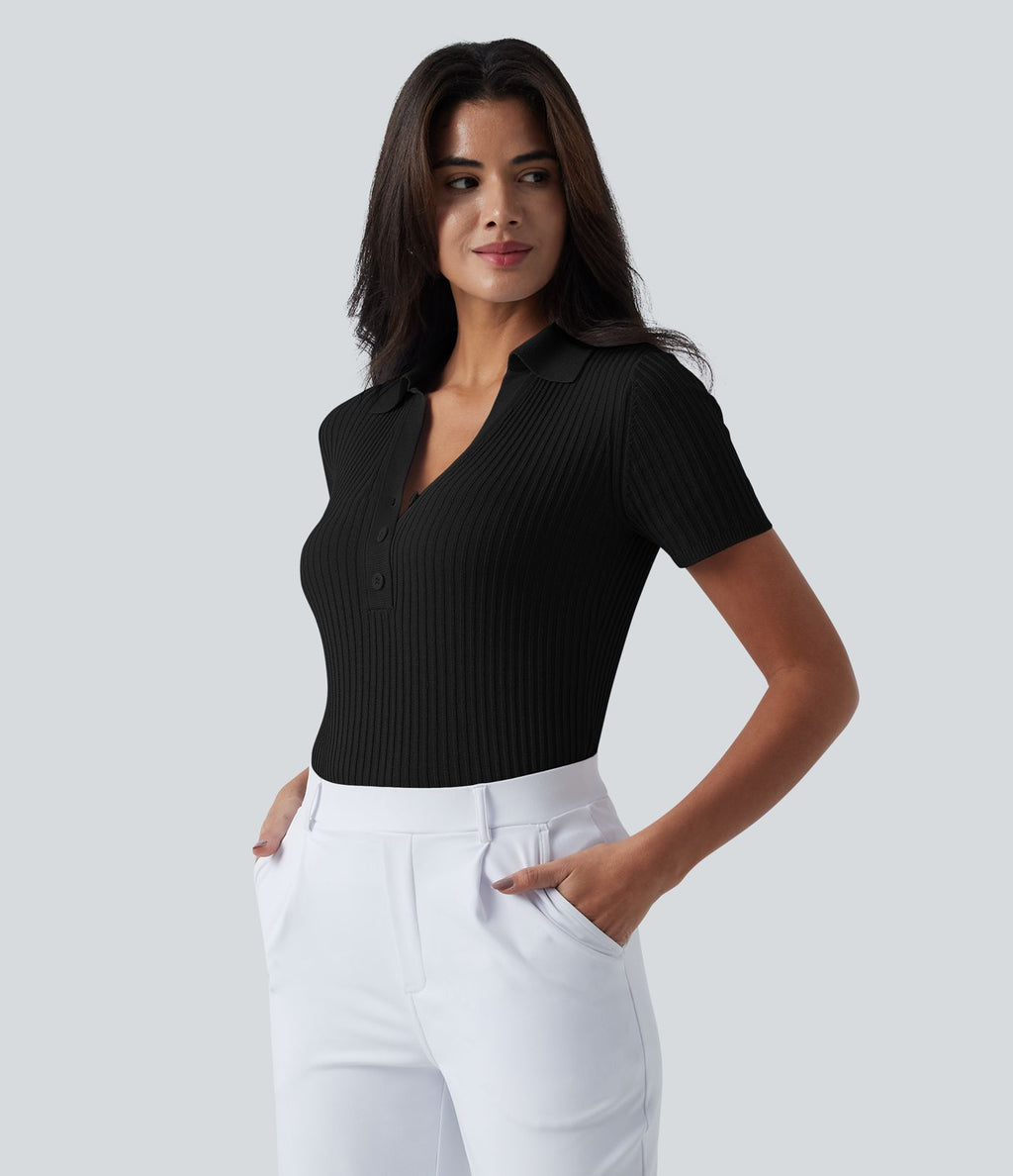 Pull tailleur à col polo et manches courtes