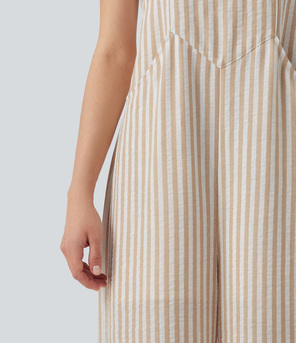 Salopette casual rayée effet lin avec poches