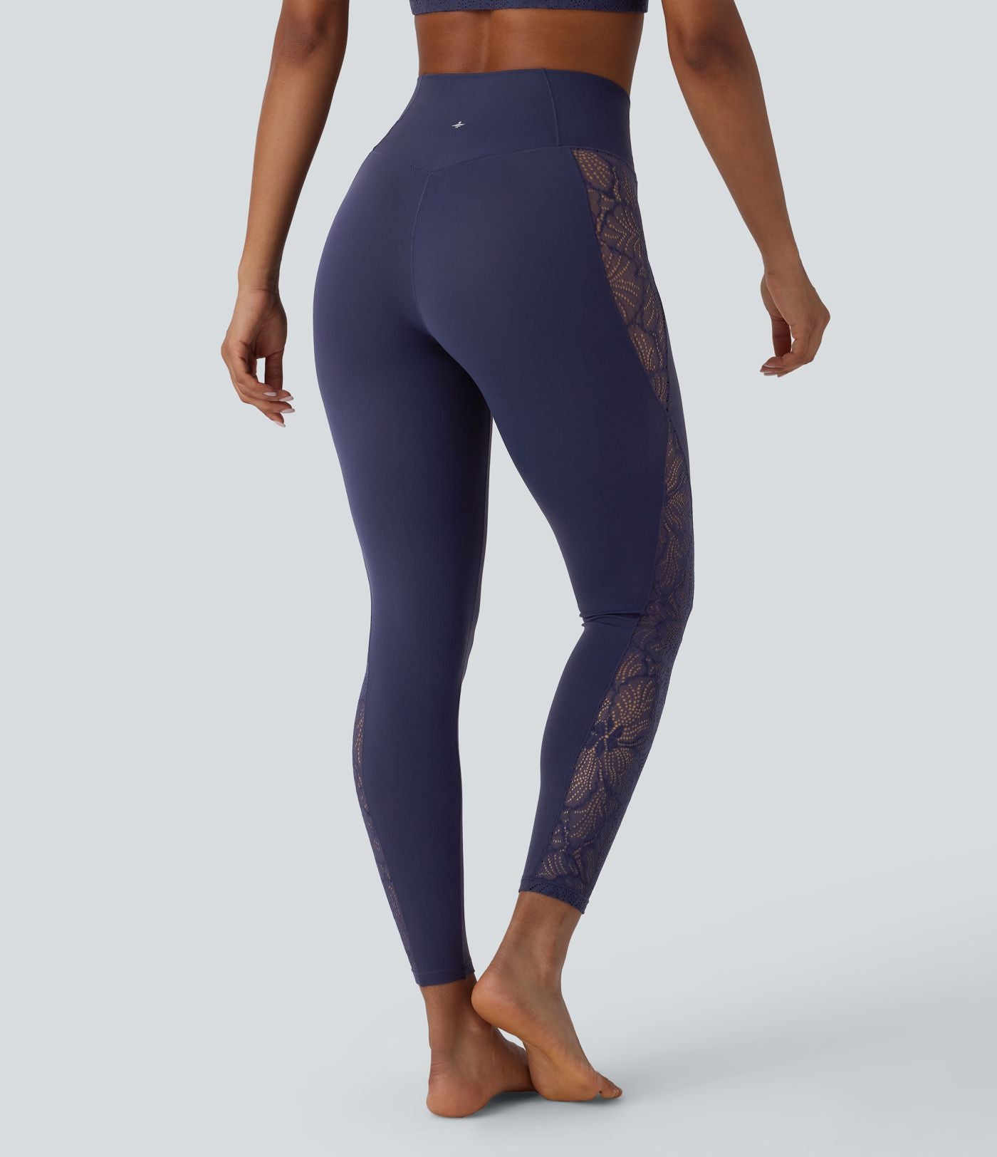 Softlyzero™ Legging Yoga 7/8 Taille Haute avec Poche au Dos Découpe Croisée et Dentelle Contrastante