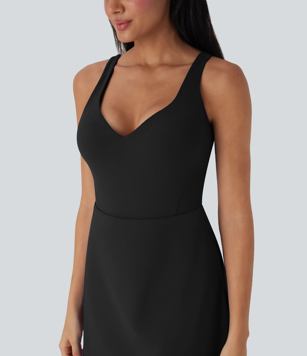 Robe de sport yoga 2-en-1 SoftlyZero™ Plush push-up coques moulées avec poches édition Easy Peasy E-G