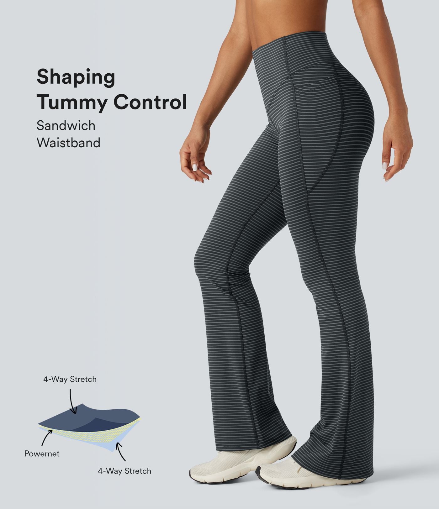 Pantalon de yoga à coupe bootcut gainant taille haute à rayures avec poches