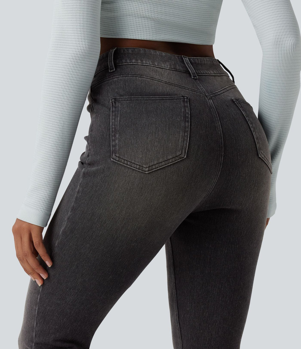 Jean Halara Flex™ taille haute slim délavé décontracté avec poches
