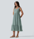 Robe midi décontractée sans manches à col en V