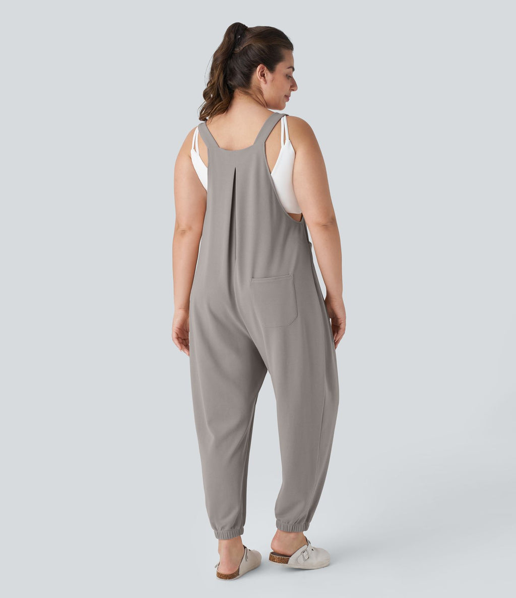 Sangle Réglable Bouton Plusieurs Poches Plissé Gaufré Casual Grande Taille Salopette