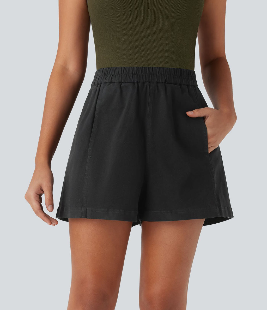 Short en coton délavé taille haute avec poches latérales