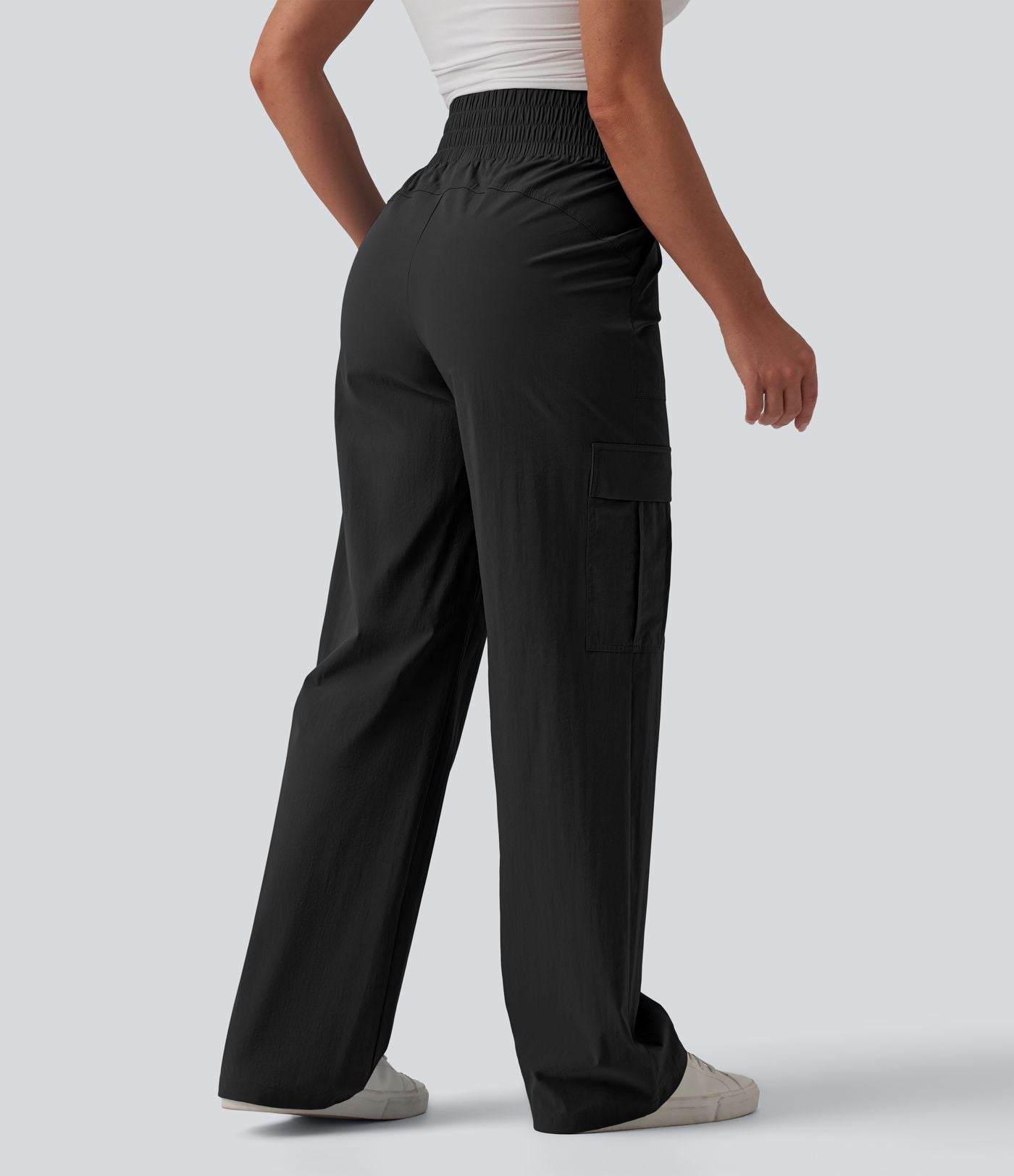 Pantalon décontracté coupe droite taille haute avec poches