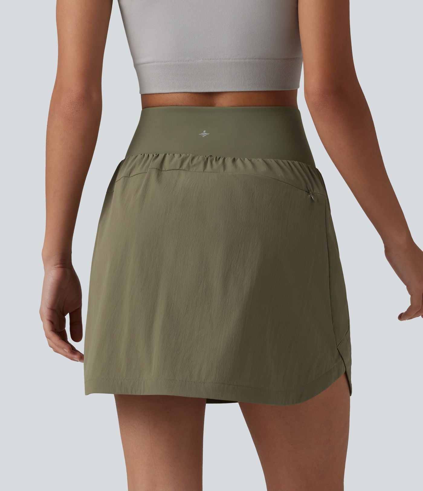 Jupe-short mini 2-en-1 taille haute ourlet arrondi avec poches pour la randonnée